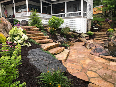 Sandstone Stairs with Flagstone Walk & Gardens